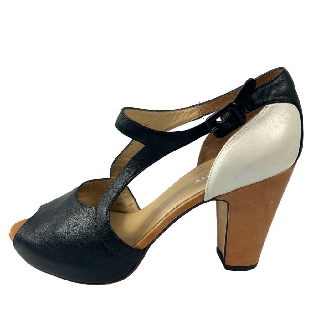 Audley London Leather Peep Toe High Heel Pumps in Black Multi Retro Pinup Sz 40 - Picture 5 of 11